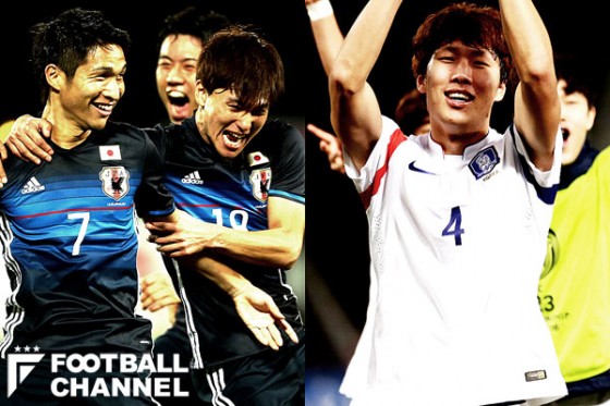 日本代表(左)と韓国代表(右)