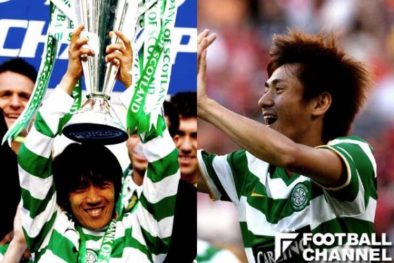 セルティック時代の中村俊輔（左）と水野晃樹（右）