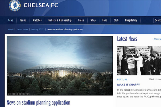 新スタジアムの完成イメージのスクリーンショット【写真:チェルシー公式サイトから】