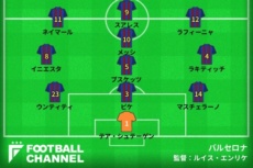 バルセロナのスターティングイレブン。ここのところ仕込んでいた3-4-3の布陣を採用した