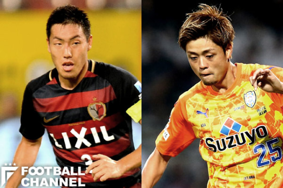 鹿島アントラーズの昌子源(左)と清水エスパルスの松原后(右)