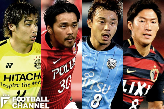 左から伊東純也（柏）、興梠慎三（浦和）、阿部浩之（川崎F）、土居聖真（鹿島）