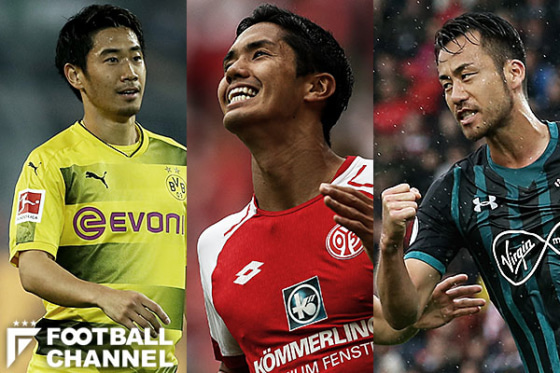 ゴールを決めた香川真司（左）武藤嘉紀（中央）吉田麻也（右）