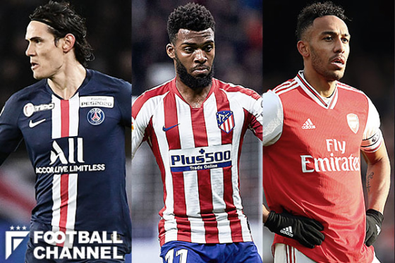 エディンソン・カバーニ（左）、トマ・レマル（中央）、ピエール＝エメリク・オーバメヤン（右）