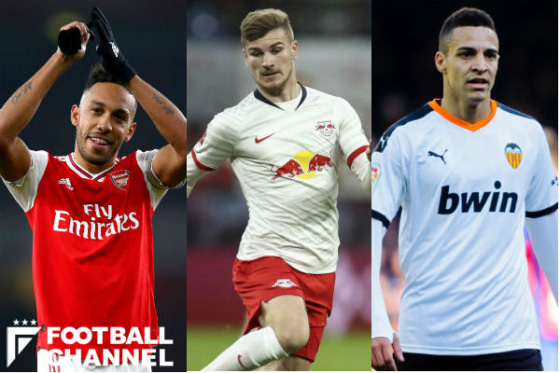 オーバメヤン（左）、ヴェルナー（中央）、ロドリゴ（右）