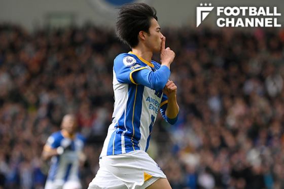 プレミアリーグ第29節、ブレントフォード戦でゴールを決めた三笘薫