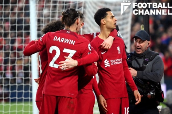 ゴールを決めて喜ぶFWダルウィン・ヌニェスらリバプールの選手たち