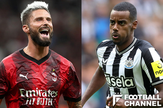 欧州CL、ミラン対ニューカッスル(左:オリヴィエ・ジルー、右:アレクサンドル・イサク)