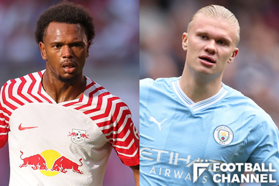 ライプティヒ対マンチェスター・シティ（左：ロイス・オペンダ、右：アーリング・ハーランド）