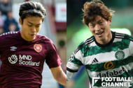 ハーツ対セルティック（左：小田裕太郎、右：古橋亨梧）