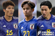 日本代表予想スタメン（左：冨安健洋、中央：久保建英、右：南野拓実）
