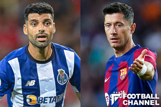 ポルト対バルセロナ（左：メフディ・タレミ、右：ロベルト・レヴァンドフスキ）