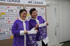 WEリーグ年内ラストマッチをPRする元なでしこジャパン　海堀あゆみ　近賀ゆかり